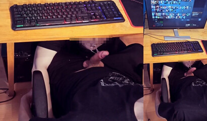 Жена сосет член русского мужа сидя под столом под игру в Доту