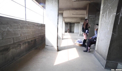 A Russian hottie gets fucked hard in anal by 2 guys from the neighborhood on the roof!