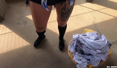 A Russian hottie gets fucked hard in anal by 2 guys from the neighborhood on the roof!