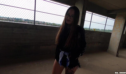 A Russian hottie gets fucked hard in anal by 2 guys from the neighborhood on the roof!