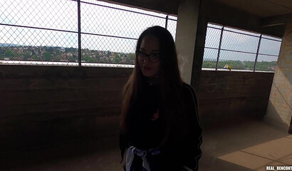 A Russian hottie gets fucked hard in anal by 2 guys from the neighborhood on the roof!