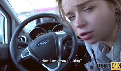 DEBT4k. Naive gal blows collectors dick in car before they have sex