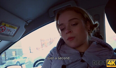 DEBT4k. Naive gal blows collectors dick in car before they have sex