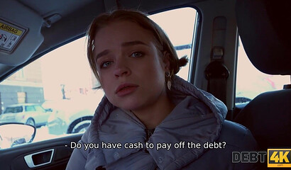 DEBT4k. Naive gal blows collectors dick in car before they have sex