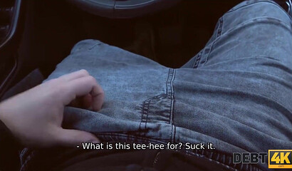 DEBT4k. Naive gal blows collectors dick in car before they have sex
